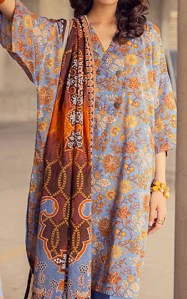 Gul Ahmed Cornflower Blue Cambric Suit | Pakistani Winter Dresses- Image 2