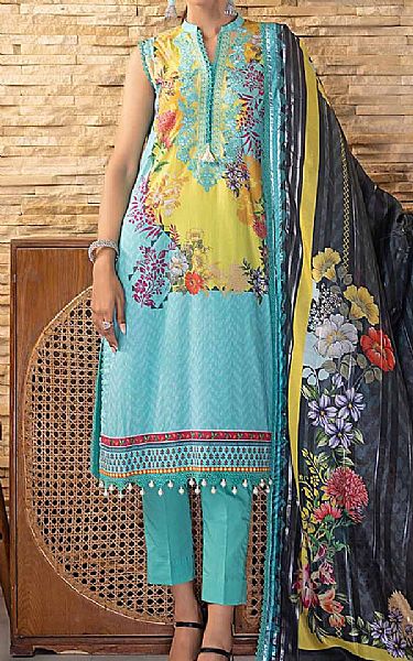 Gul Ahmed Light Turquoise Cambric Suit | Pakistani Winter Dresses- Image 1