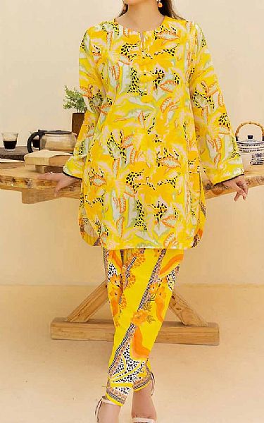 Gul Ahmed Golden Yellow Cambric Suit | Pakistani Winter Dresses- Image 1