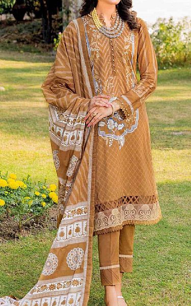 Gul Ahmed Brown Lawn Suit | Pakistani Lawn Suits- Image 1