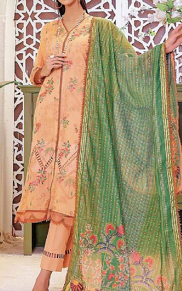 Gul Ahmed Peach Cotton Suit | Pakistani Lawn Suits- Image 1