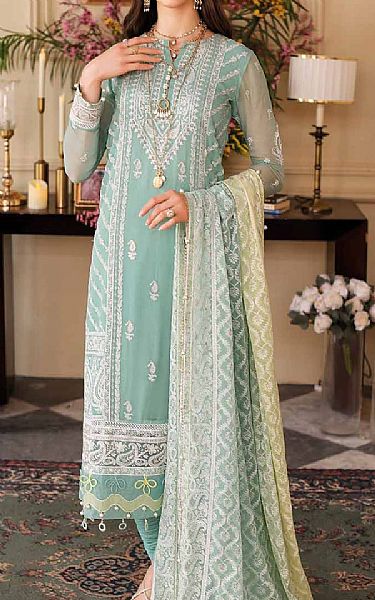 Gul Ahmed Mint Green Chiffon Suit | Pakistani Embroidered Chiffon Dresses- Image 1
