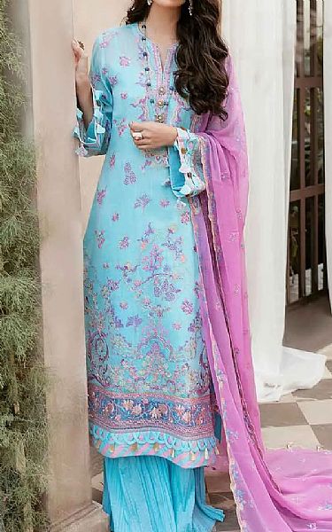 Gul Ahmed Light Turquoise Chiffon Suit | Pakistani Dresses in USA- Image 1