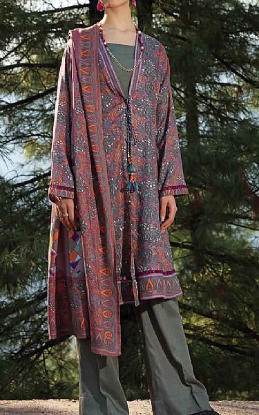 Gul Ahmed Dark Grey/Mauve Viscose Suit | Pakistani Dresses in USA- Image 1