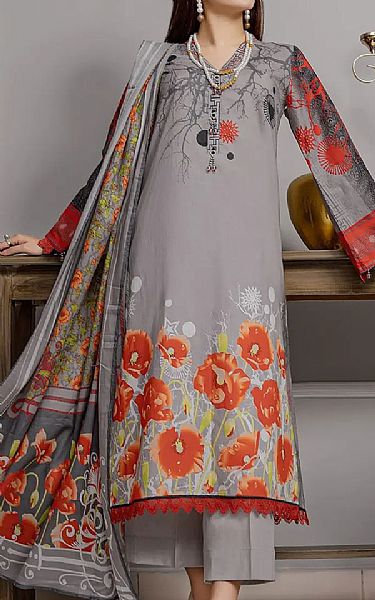 Gul Ahmed Grey Lawn Suit | Pakistani Dresses in USA- Image 1