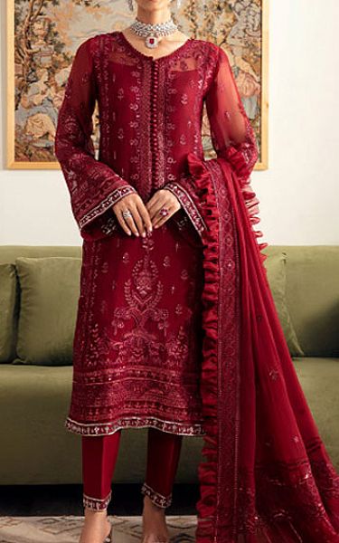 Gulaal Crimson Chiffon Suit | Pakistani Embroidered Chiffon Dresses- Image 1