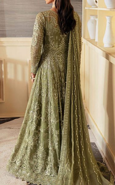 Gulaal Olive Green Chiffon Suit | Pakistani Embroidered Chiffon Dresses- Image 2