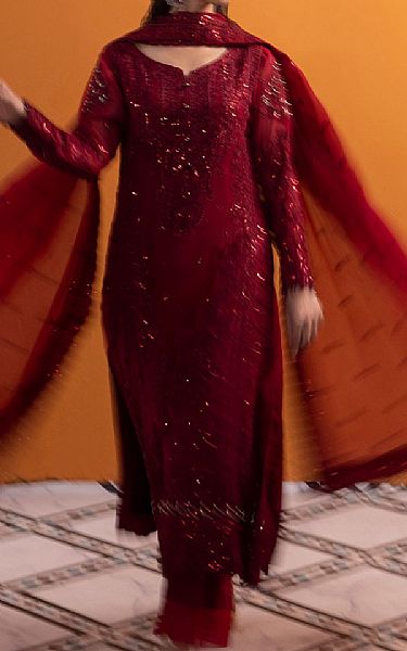 Gulaal Crimson Chiffon Suit | Pakistani Embroidered Chiffon Dresses USA- Image 2