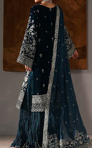 Gulaal Teal Blue Velvet Suit | Pakistani Winter Dresses in USA- Image 2