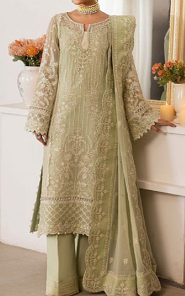Gulaal Light Olive Green Chiffon Suit | Pakistani Embroidered Chiffon Dresses USA- Image 1