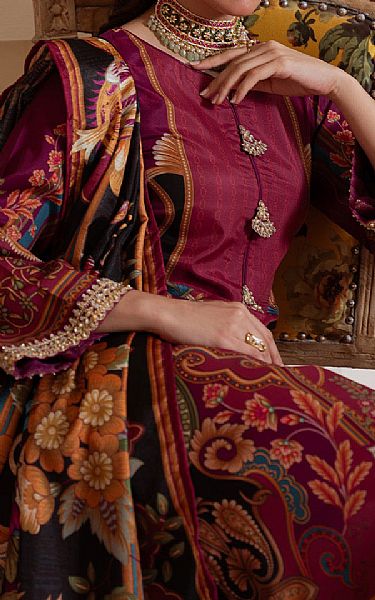 Gulaal Wine Silk Suit | Pakistani Embroidered Chiffon Dresses USA- Image 3
