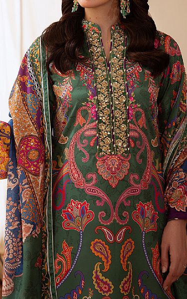 Gulaal Green Silk Suit | Pakistani Embroidered Chiffon Dresses USA- Image 3