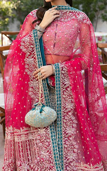Gulaal Pink/Turquoise Net Suit | Pakistani Embroidered Chiffon Dresses USA- Image 2