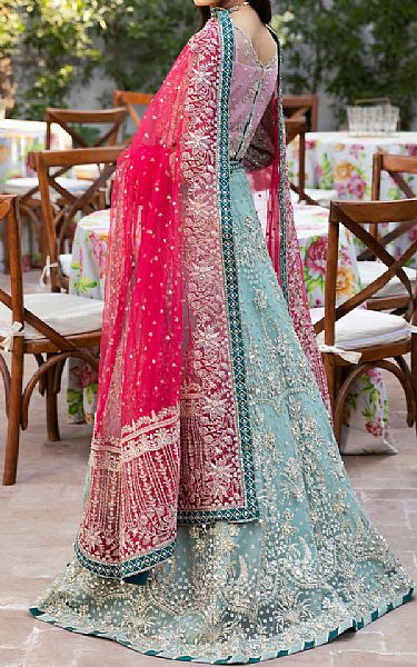 Gulaal Pink/Turquoise Net Suit | Pakistani Embroidered Chiffon Dresses USA- Image 3