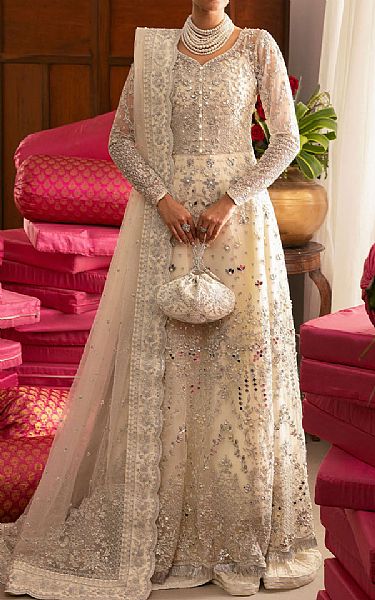 Gulaal Off-white Net Suit | Pakistani Embroidered Chiffon Dresses USA- Image 1