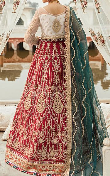 Gulaal White/Crimson Net Suit | Pakistani Wedding Dresses- Image 2