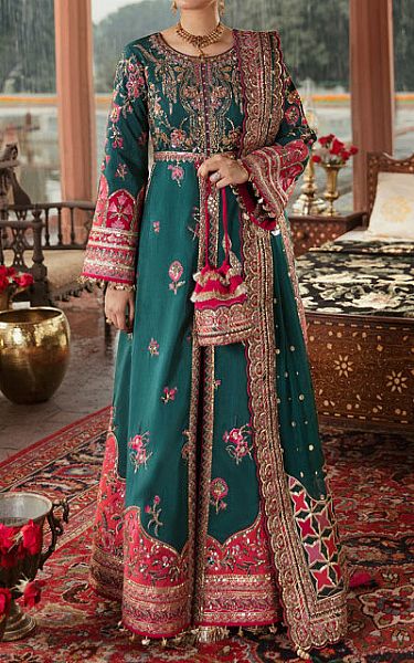 Gulaal Teal Silk Suit | Pakistani Wedding Dresses- Image 1