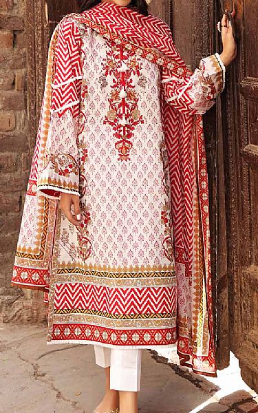 Gul Ahmed White/Red Lawn Suit | Pakistani Dresses in USA- Image 1