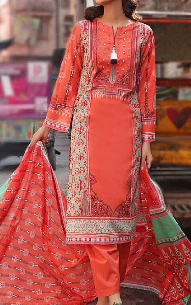 Gul Ahmed Tomato Red Lawn Suit | Pakistani Dresses in USA- Image 1