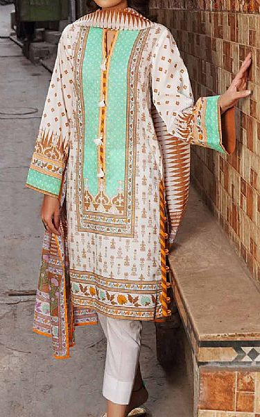Gul Ahmed Mint Green/White Lawn Suit | Pakistani Dresses in USA- Image 1