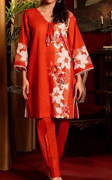 Gul Ahmed Flame Red Lawn Suit (2 pcs) | Pakistani Lawn Dress in USA- Image 1