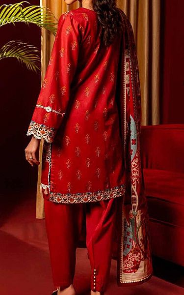 Gul Ahmed Ivory/Red Lawn Suit | Pakistani Lawn Suits- Image 2