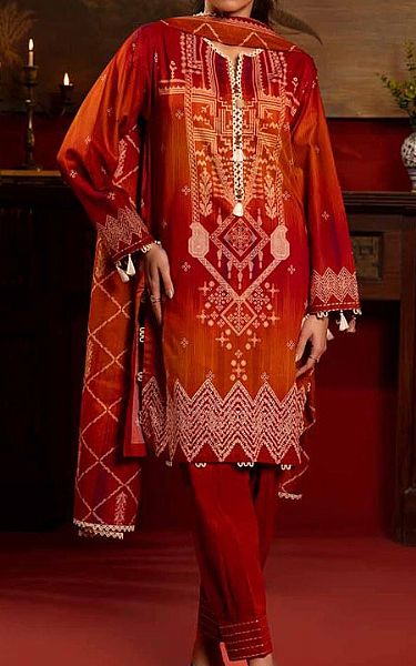 Gul Ahmed Orange/Red Lawn Suit | Pakistani Lawn Suits- Image 1