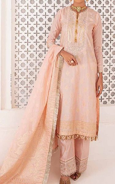 Gul Ahmed Oyster Pink Jacquard Suit | Pakistani Embroidered Chiffon Dresses- Image 1