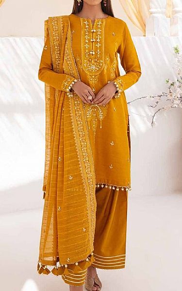 Gul Ahmed Dirty Orange Jacquard Suit | Pakistani Embroidered Chiffon Dresses- Image 1