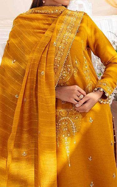 Gul Ahmed Dirty Orange Jacquard Suit | Pakistani Embroidered Chiffon Dresses- Image 2