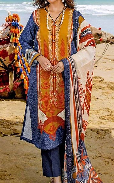 Gul Ahmed Navy Blue Corduroy Suit | Pakistani Winter Dresses in USA- Image 1