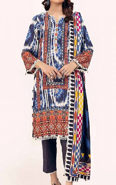 Gul Ahmed Blue Karandi Suit | Pakistani Winter Dresses in USA- Image 1