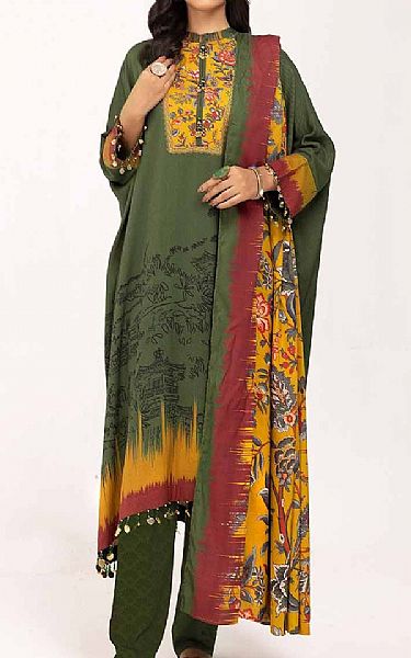 Gul Ahmed Green Cotail Suit | Pakistani Winter Dresses in USA- Image 1