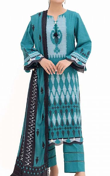 Gul Ahmed Teal Jacquard Suit | Pakistani Winter Dresses in USA- Image 1