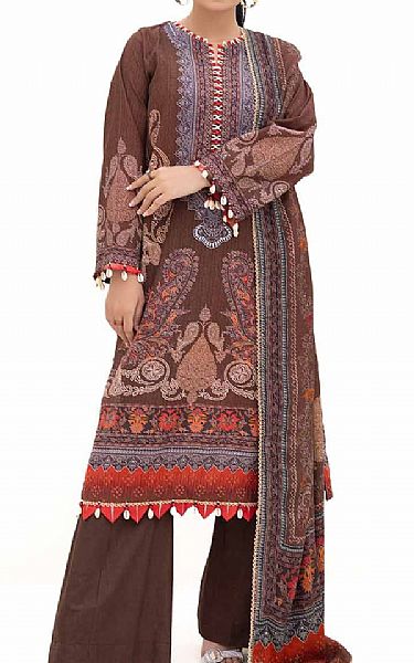Gul Ahmed Brown Khaddar Suit | Pakistani Winter Dresses in USA- Image 1