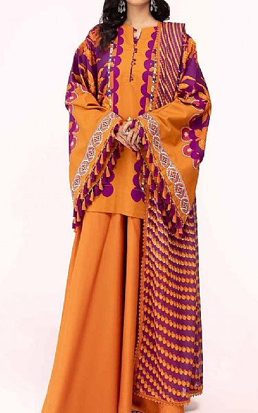 Gul Ahmed Dull Orange Corduroy Suit | Pakistani Winter Dresses in USA- Image 1