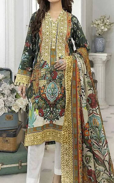 Gul Ahmed Dark Green/Off-white Lawn Suit (2 Pcs) | Pakistani Dresses in USA- Image 1