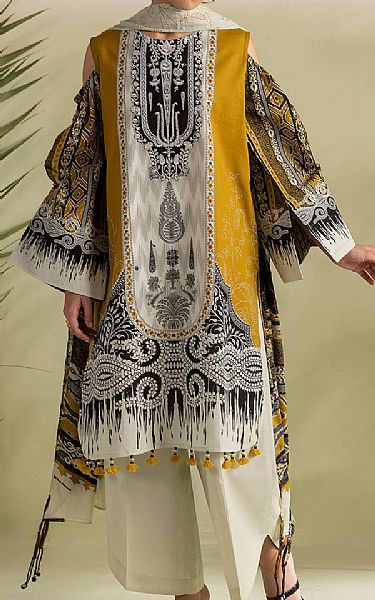 Gul Ahmed Off White/Mustard Lawn Suit | Pakistani Lawn Dress in USA- Image 1