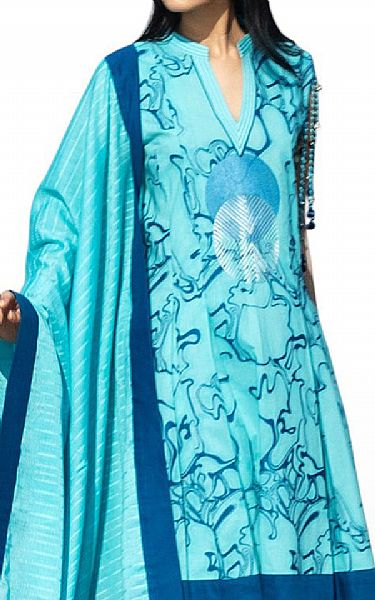 Gul Ahmed Cyan Jacquard Suit | Pakistani Lawn Dress in USA- Image 2