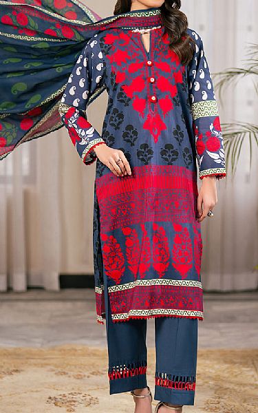 Gul Ahmed Dusky Blue Cross Hatch Suit | Pakistani Lawn Dress in USA- Image 1