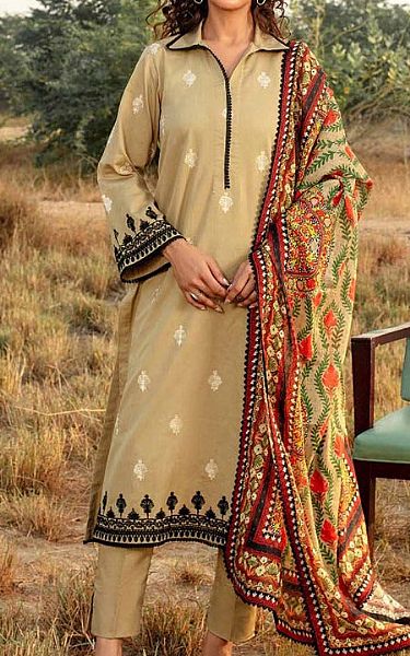 Gul Ahmed Tan Corduroy Suit | Pakistani Winter Dresses- Image 1