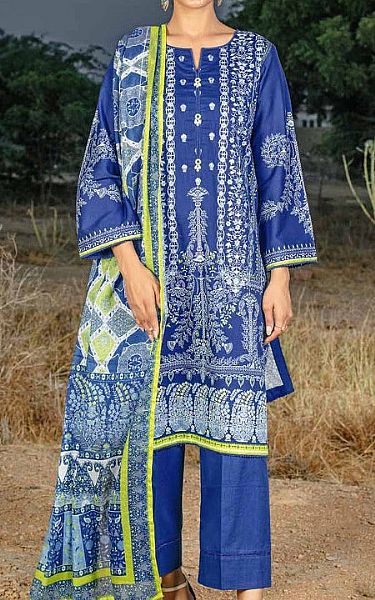 Gul Ahmed Royal Blue Corduroy Suit | Pakistani Winter Dresses- Image 1
