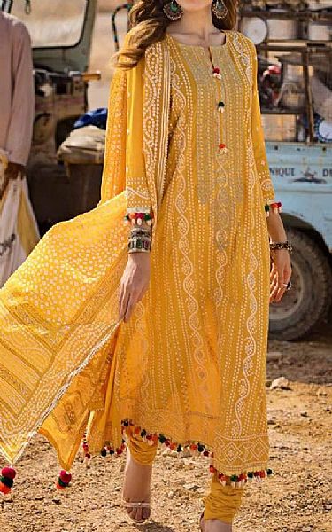 Gul Ahmed Mustard Lawn Suit | Pakistani Lawn Suits- Image 1