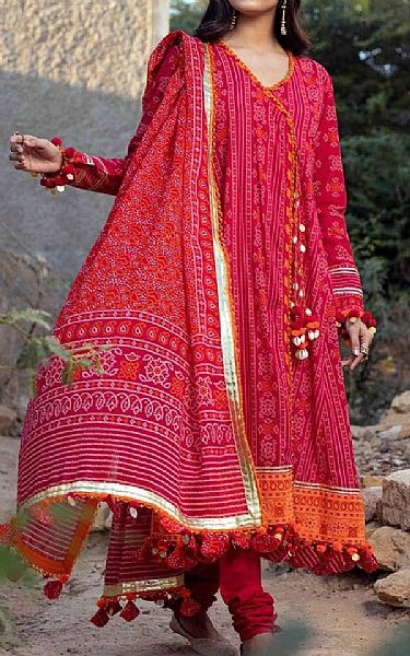 Gul Ahmed Rose Red Lawn Suit | Pakistani Lawn Suits- Image 1
