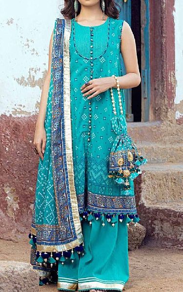 Gul Ahmed Turquoise Lawn Suit | Pakistani Lawn Suits- Image 1