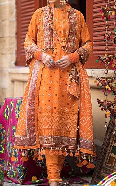 Gul Ahmed Orange Lawn Suit | Pakistani Lawn Suits- Image 1