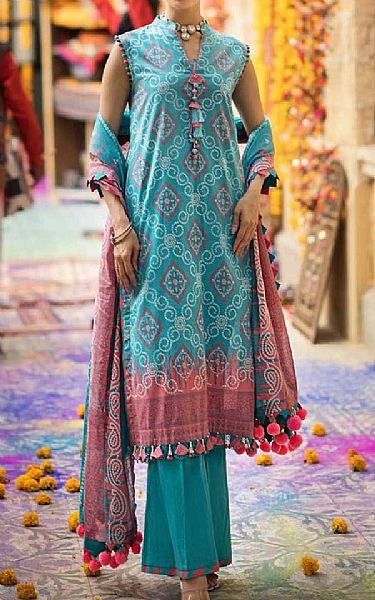 Gul Ahmed Fountain Blue Lawn Suit | Pakistani Lawn Suits- Image 1