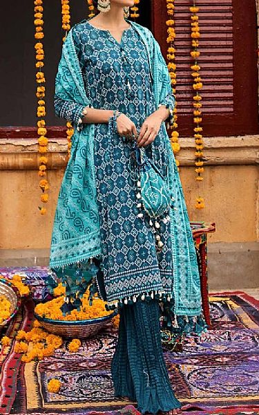 Gul Ahmed Teal Lawn Suit | Pakistani Lawn Suits- Image 1