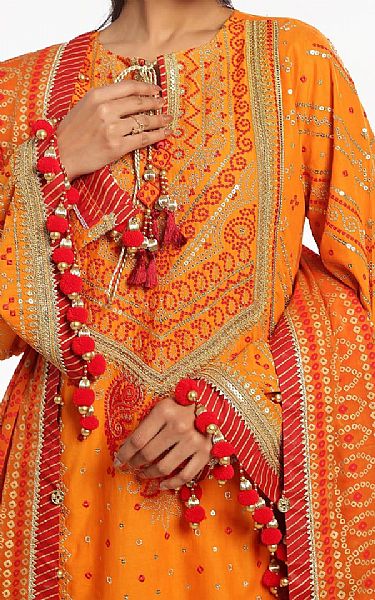 Gul Ahmed Cadmium Orange Lawn Suit | Pakistani Lawn Dress in USA- Image 2