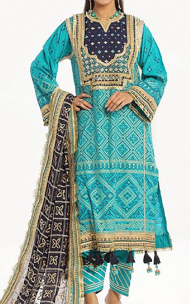 Gul Ahmed Fountain Blue Lawn Suit | Pakistani Lawn Dress in USA- Image 1